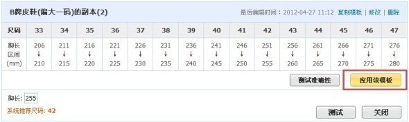 尺碼模板